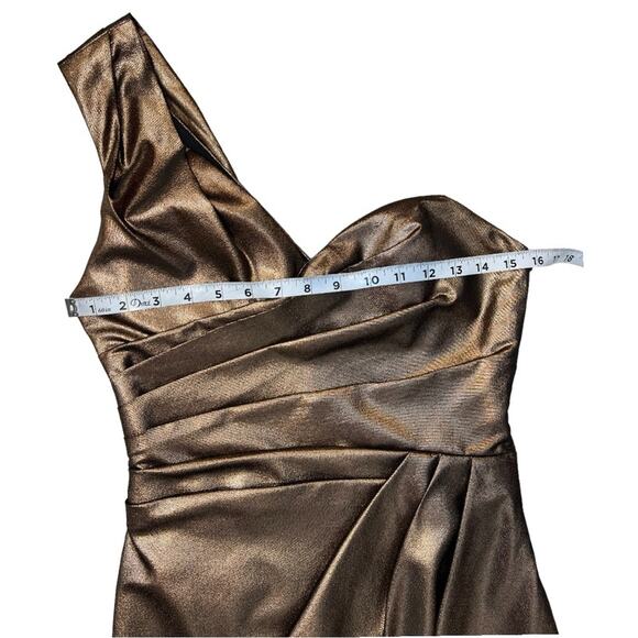 ROBERT RODRIGUEZ Metallic Mini Cocktail Dress One Shoulder Sheath Bronze Size 0 - Picture 12 of 16